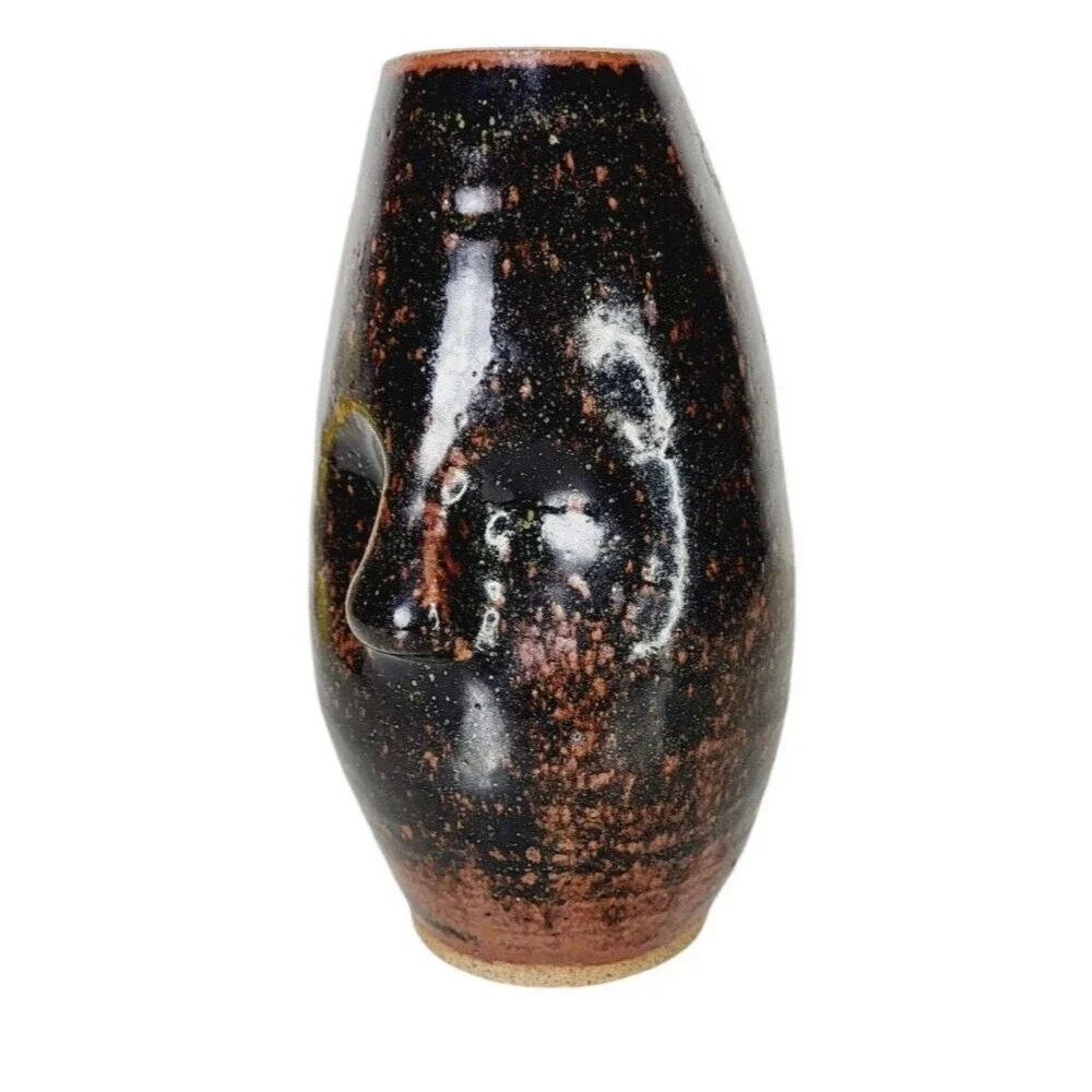 VTG MCM 60s Anthropomorphic Face Vase Clay Stoneware Pottery Studio Art Signed